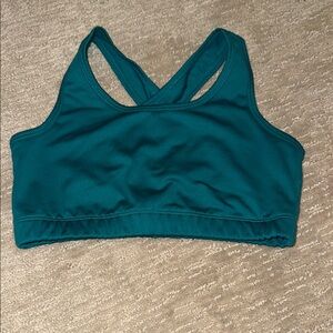 Dark teal cross over girls academy sports bra